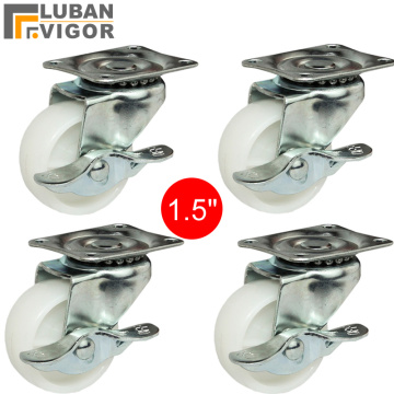 1.5 inch light series -white nylon,Small furniture caster/wheel,without Bearing,For Coffee table, desk, small cupboard