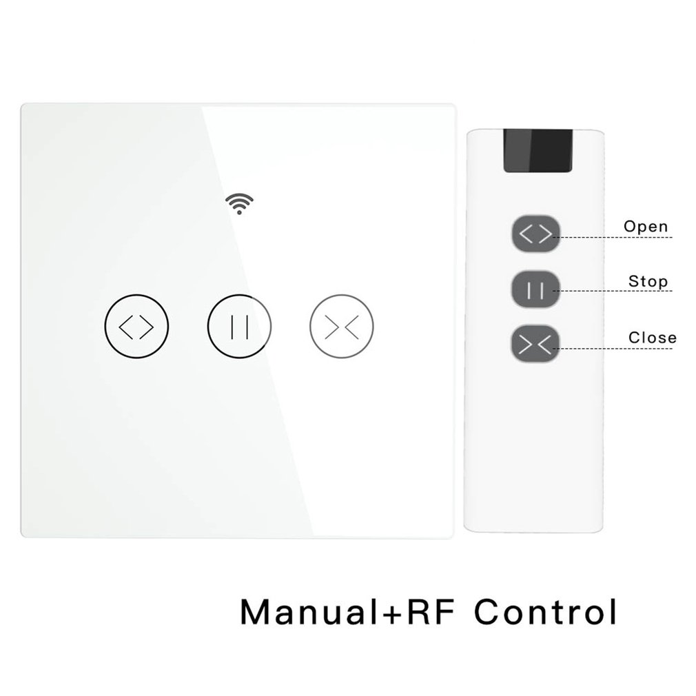 WiFi-rf Smart Touch Curtain switch, Blinds Roller Shutter door Switch, RF remote control, multiple switches Alexa / / / White