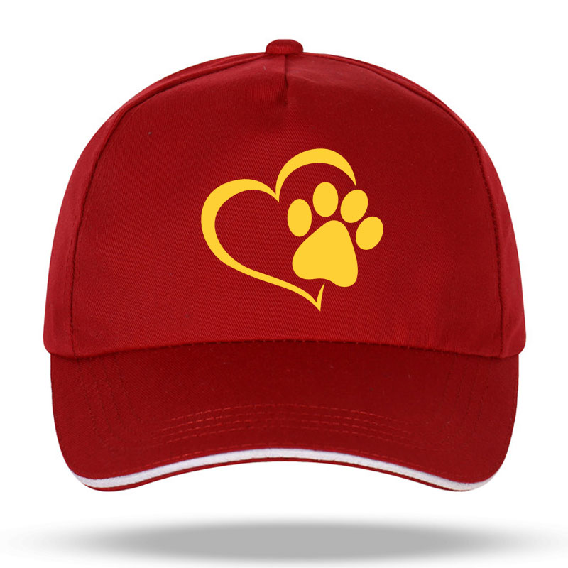 New Men Women Fashion Cute Dog Paw with Peach Heart Baseball Caps for Hip Hop Cotton Velcro Trucker Cap Bone Dad Hats