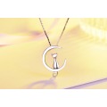 925 Sterling Silver Necklace For Women Moon Kitten Cat Necklaces & Pendants Link Chain Kolye S-n187