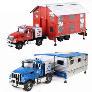 Alloy Diecast Motor Homes Truck 1:50 Motor Trailer Limous Folding 4 Telescope Stand Vehicle Model Collection Gift for Kids Toy