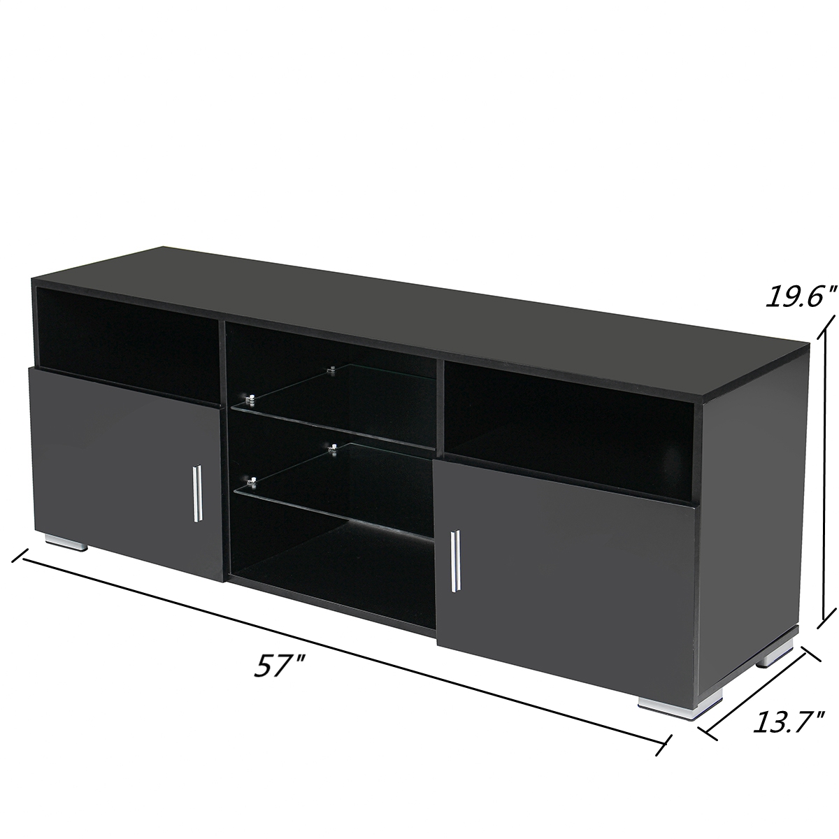 57 Inch High Gloss TV Stand Cabinet with LED Light TV Unit Bracket Home Furnishings TV Stands Living Room Furniture US Shipping