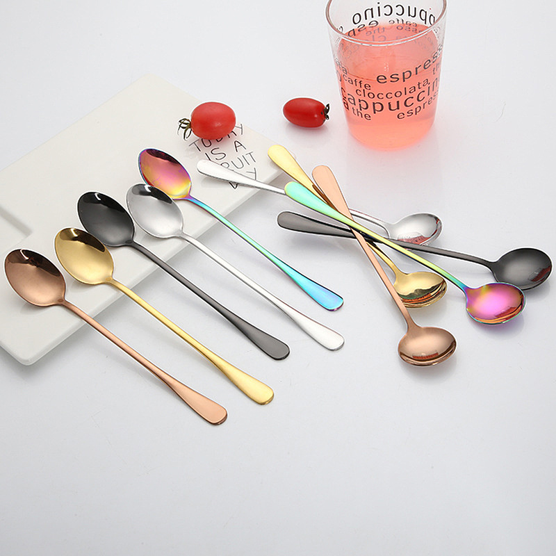 2019 Stainless Steel Stirring Spoon Vacuum Plating Titanium-plated Spoon Mug Coffee Spoon Round Spoon Hot Drinking