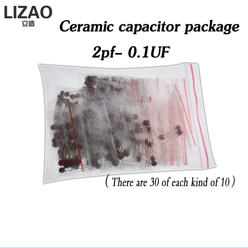 300pcs/lot Ceramic capacitor set pack 2PF-0.1UF 30 values*10pcs Electronic Components Package capacitor Assorted Kit samples Diy
