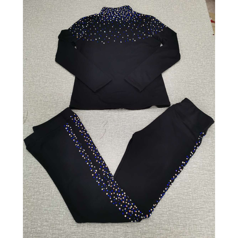 Customized Figure Skating Suits Jacket and Pants Long Trousers for Girl Women Training Ice Skating Warm Shiny Rhinestones