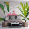 Nordic wallpaper small fresh tropical rainforest banana leaves flamingo background wall high-grade wallpaper mural