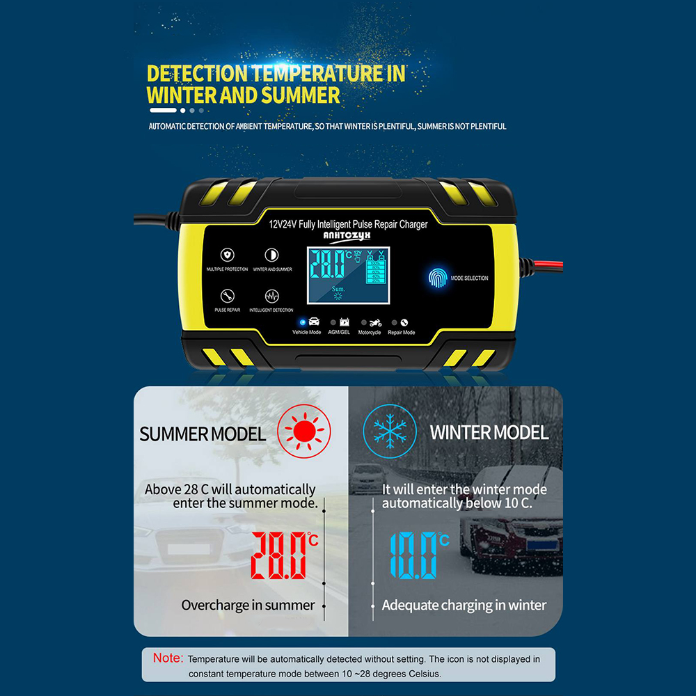 Car Battery Charger 12/24V 8A/4A Touch Screen Pulse Repair LCD Battery Standard Charger For Car Motorcycle Lead Acid Battery