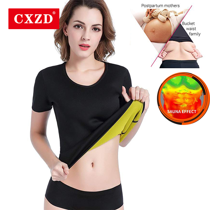 CXZD Women's Neoprene Bodyshaper Hot Black Slimming Waist Slim Fitness Shapers Tops T-shirt Women Intimates Clothing