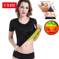 CXZD Women's Neoprene Bodyshaper Hot Black Slimming Waist Slim Fitness Shapers Tops T-shirt Women Intimates Clothing