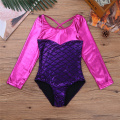 Kids Girls Long Sleeves Glittery Scales Printed Splice Ballet Dance Gymnastics Leotard One-Piece Swimsuit Girl Dance Wear