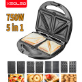 XEOLEO Waffle maker Five-in-One household sandwich machine Breakfast machine Multi-function Waffle/Donuts/Sandwich/Panini/Cake