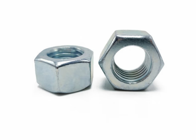 Blue and white zinc hexagon nut