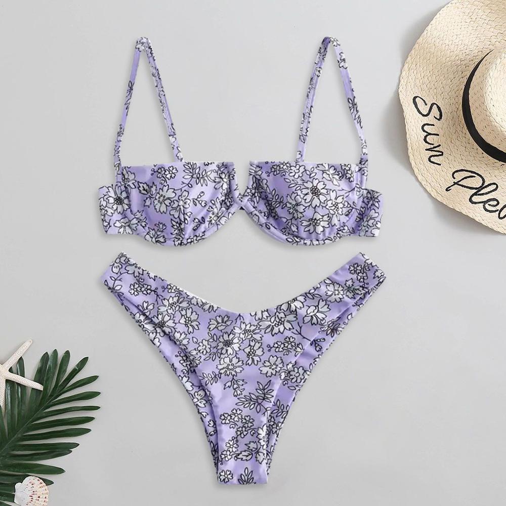 2020 Women's Bikini Swimsuit Floral Print High-Breast V-Shape Bikini Beachwear swimming pool party essential new FD3