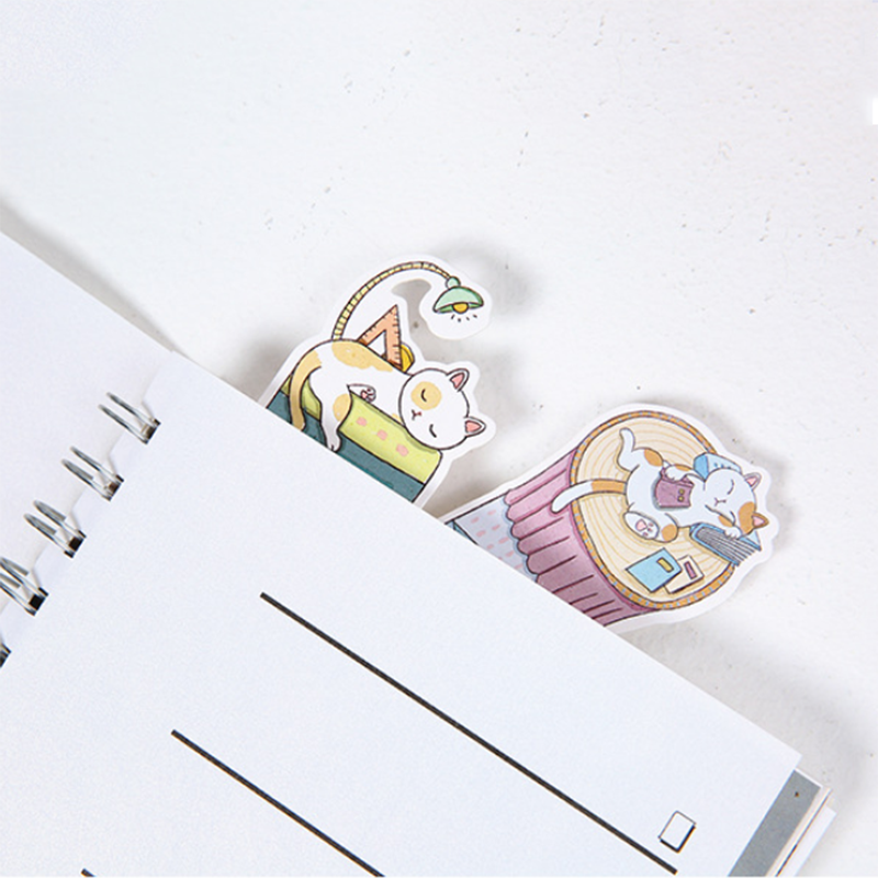 30pcs/pack Cute Reading Cats Bookmark for Book Paper Kawaii Stationery Office Cartoon Bookmark Teacher Page Holder Message Card