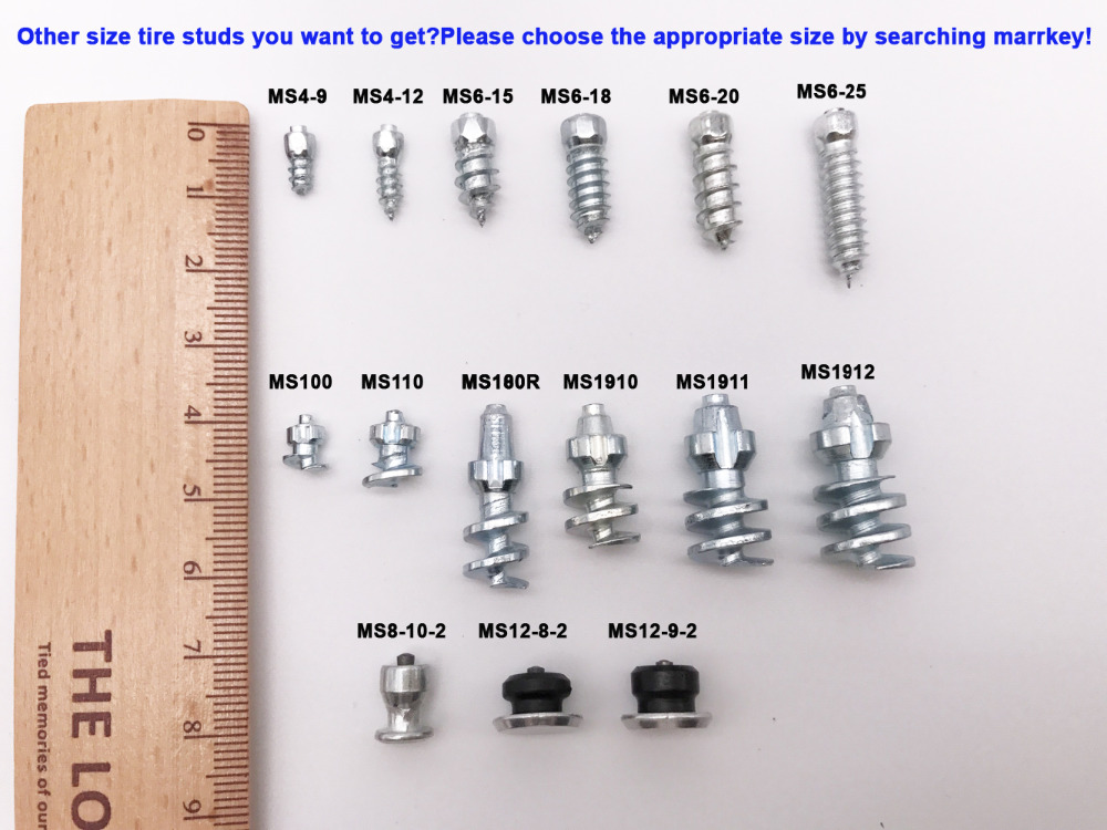 Marrkey 100PCS MS100 6*8.5mm Tires Studs/Screw in Spikes/ Spikes for Tire/ Ice Spickes for Tires/spike tires bicycle/Shoes/Boots