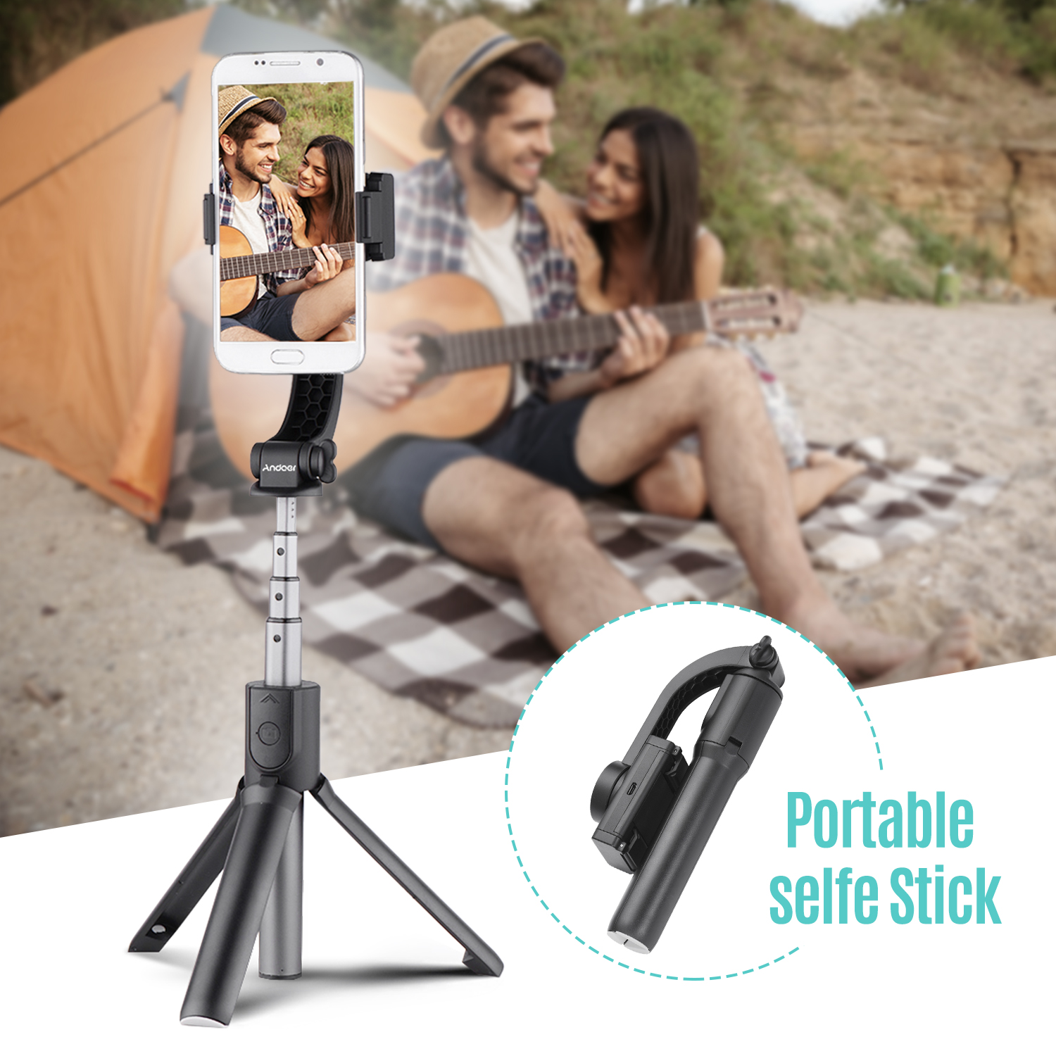 Andoer 3-in-1 Extendable Smartphone Gimbal Stabilizer + Selfie Stick + Tripod Stand for Live Vlogging Video for Smartphones