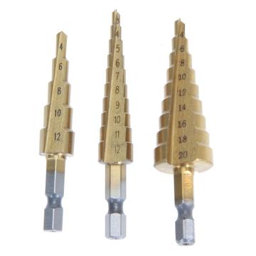 3pcs HSS Steel Titanium Step Drill Bit 3-12mm 4-12mm 4-20mm Step Cone Cutt Tools Metal Drill Bit Set for Woodworking Wood