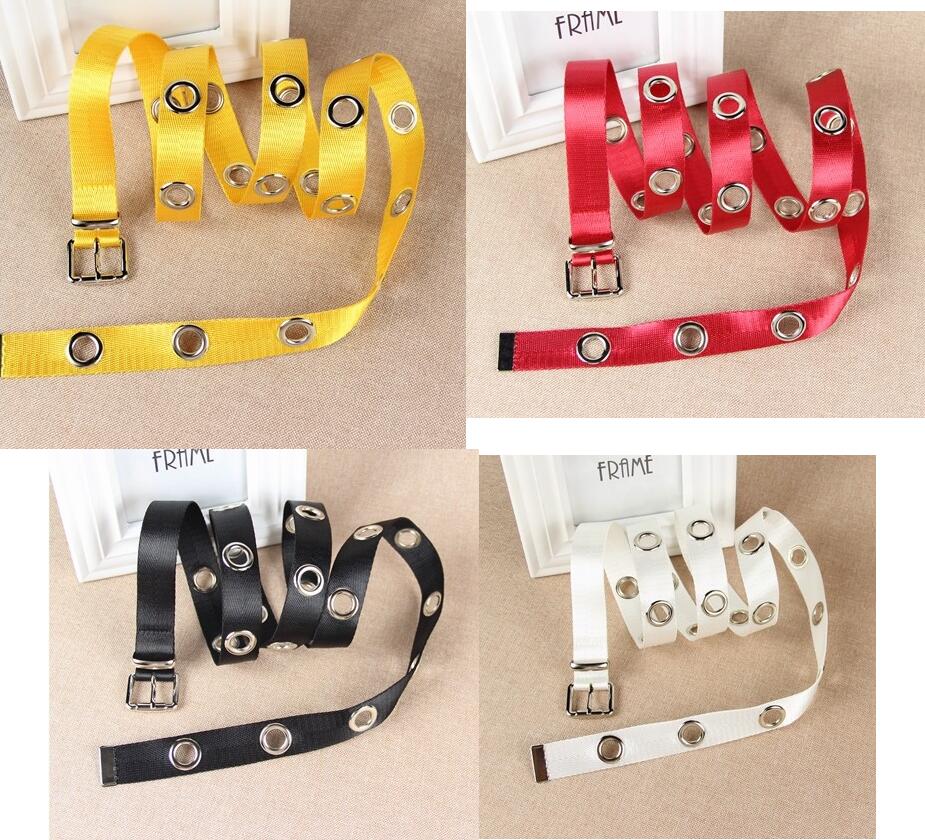 High Quality New Silver Metal Round Hole Belts For Women Punk Black Long Personality Canvas Belt Lady Bar Party Decorate Fabric