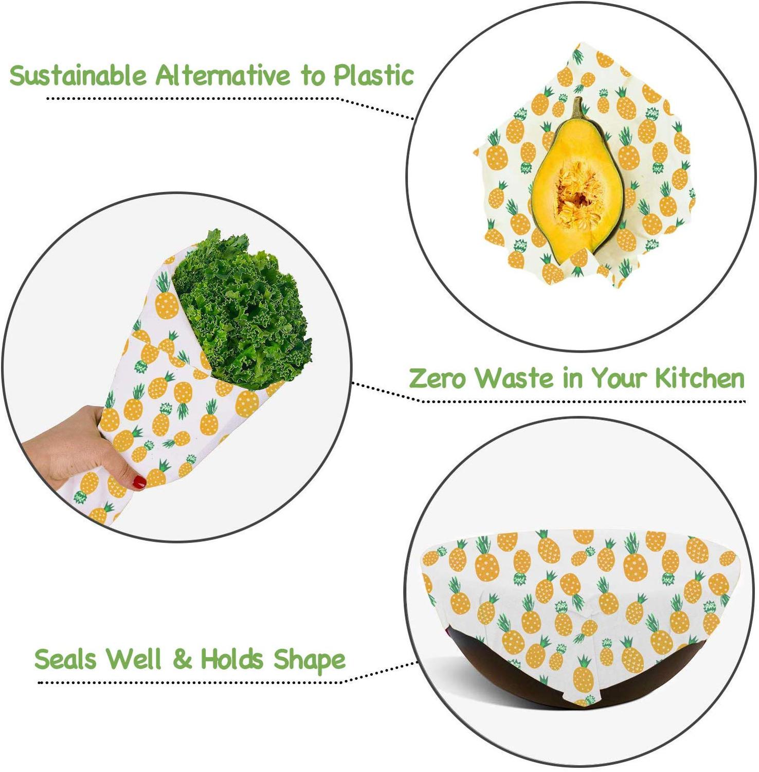 Reusable Beeswax Food Storage Wraps Zero Waste Cling Sandwichs Wrappers Sustainable Bowl Cover Eco Friendly Bees Wax Food Wraps