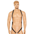 Mens One-piece Lingerie Body Chest harness Halter Neck Elastic Wide Straps Mankini Jockstrap Underwear Leotard Bodysuit