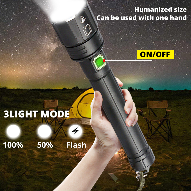 2021Christmas Gift XHP90.2 Ultra Powerful 18650 LED Flashlight XLamp USB Rechargeable XHP70 Tactical Light 26650 Zoom Camp Torch