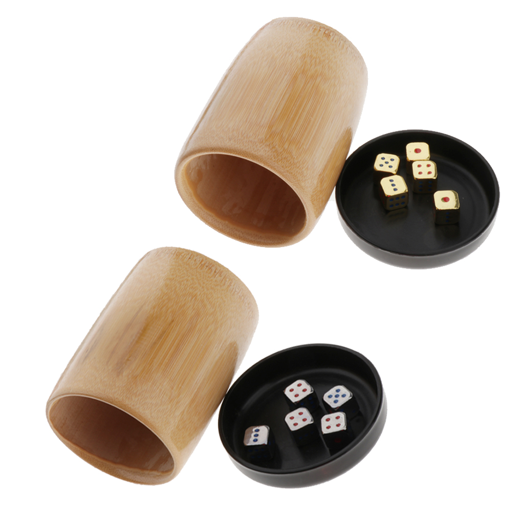 Professional Bamboo Wooden Dice Cup with 5Pcs 6 Sided Dice Dot Dices for Farkle Games