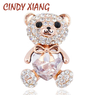 CINDY XIANG 3 Colors Choose Big Crystal Heart Bear Brooch Cute Animal Pins and Brooches for Women Dress Coat Badges Jewelry Hot