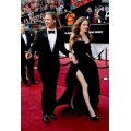 Angelina Jolie Black Velvet Red Carpet Award Evening Dress Strapless Special Occasion A-line Celebrity Gown Side Slit Prom Dress