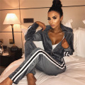 Velour Tracksuit Women Set Jogging Femme Chandal Mujer 2 Piezas Striped Hoodie Pants Lounge Wear Velvet Tracksuit Home Clothing