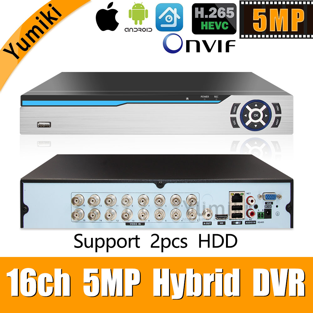 6 in 1 H.265+ 16ch AHD video hybrid recorder for 5MP/4MP/3MP/1080P/720P Camera Xmeye Onvif P2P CCTV DVR AHD DVR support USB wifi