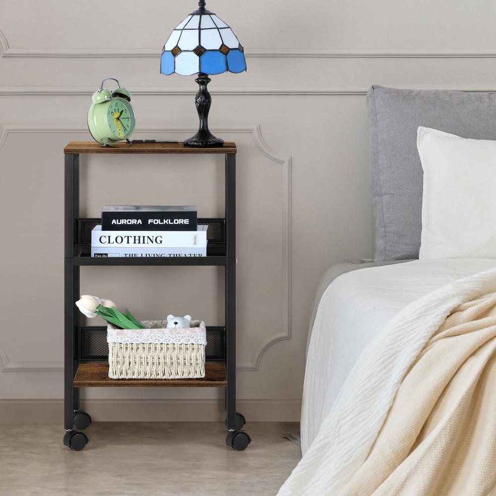 Small Bedside Nightstand with USB Ports AC Outlets