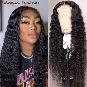 Rebecca Deep Wave 360 Lace Frontal Wig Deep Curly Lace Front Human Hair Wigs Pre Plucked Brazilian Human Hair Lace Wigs 30 Inch