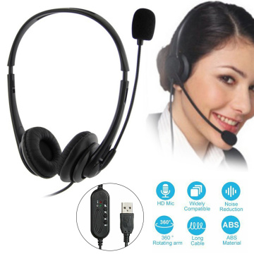 2 Meters USB 2.0 Wired Call Center Headset Telephone Operator Headphone Boom Mic Noise Canceling Line Type Headphone