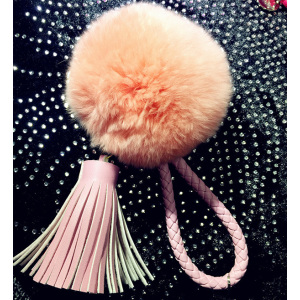 Leather Tassel Pendant Rabbit Pom Pom Ball Keyring For Woman