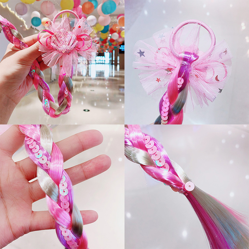 Pink Bow Hair Clip Rainbow For Girls&Women Colorful Princess Hair Extensions Clip Hair Accessories Butterfly Headdress Party