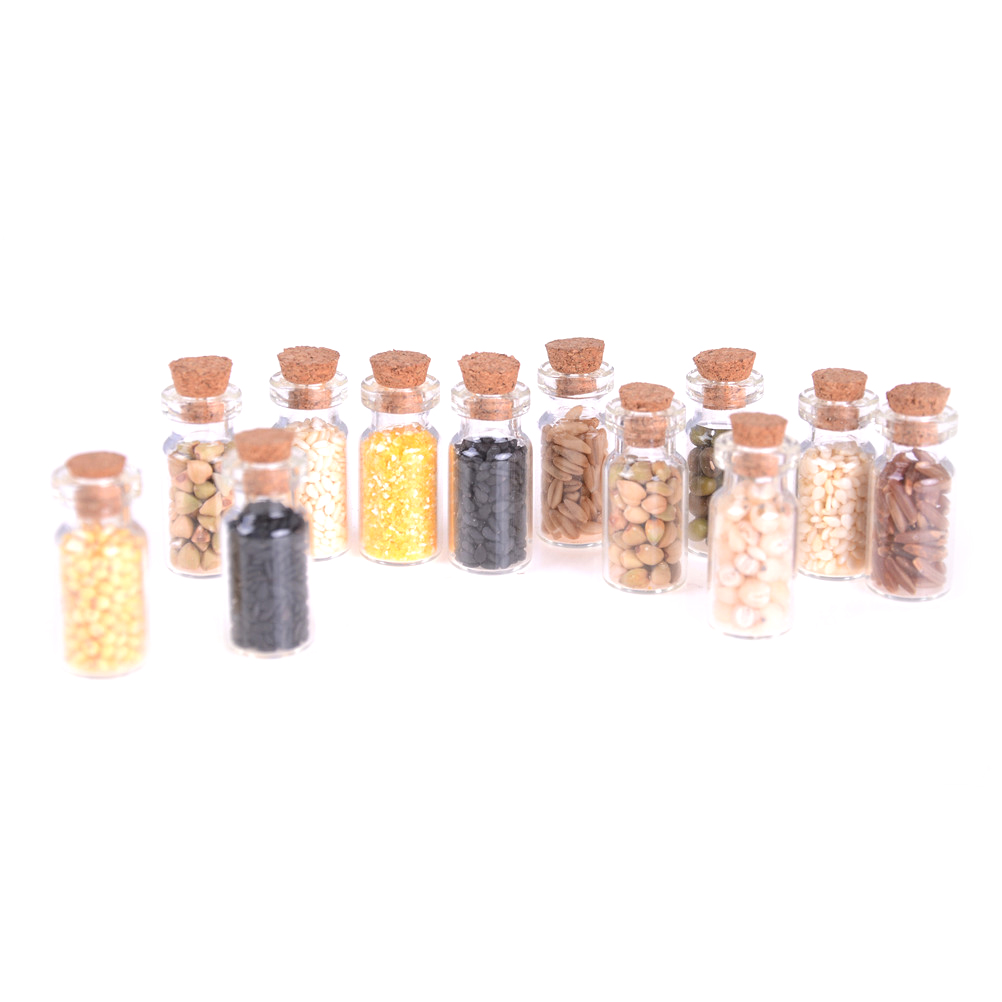 4pcs Glass Jar With Dried Food Lid For Kitchen Accessory Dolls Accessories Furniture Toys 1:12 Dollhouse Miniature