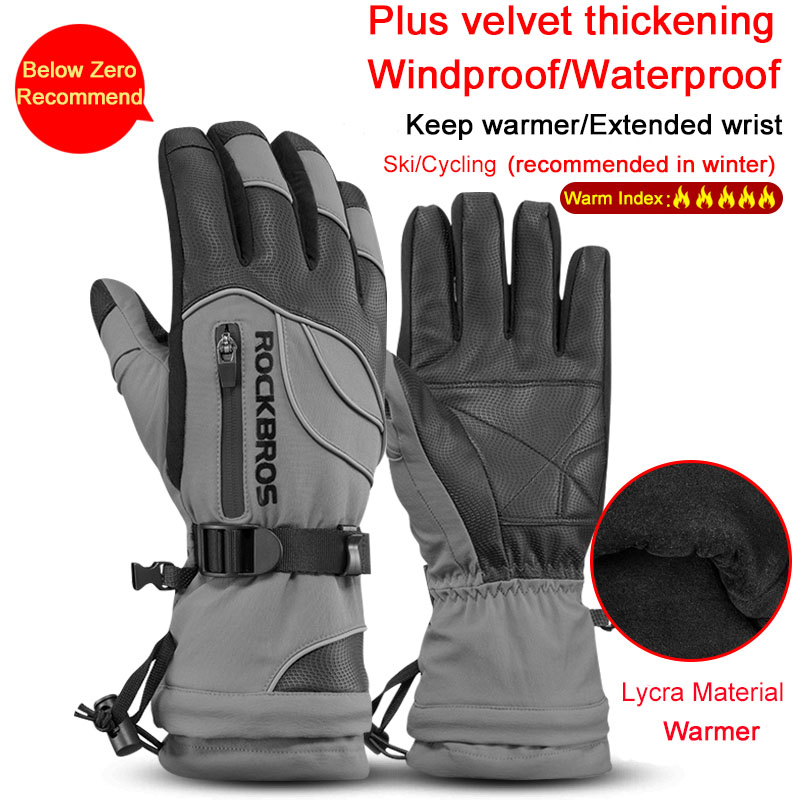 ROCKBROS Ski Gloves Motorcycle Waterproof Fleece Thermal Gloves Snowboard Snowmobile Gloves Men Women Winter Snow Gloves Male