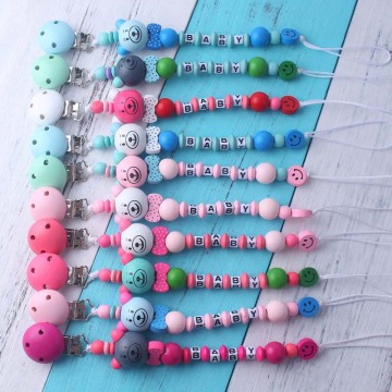 Hot Sale Baby Pacifier Clip Chain Infant Boys Girls Cute Cartoon Bear Letters Toys Teether Pacifier Chain Holder Baby Nipple Toy