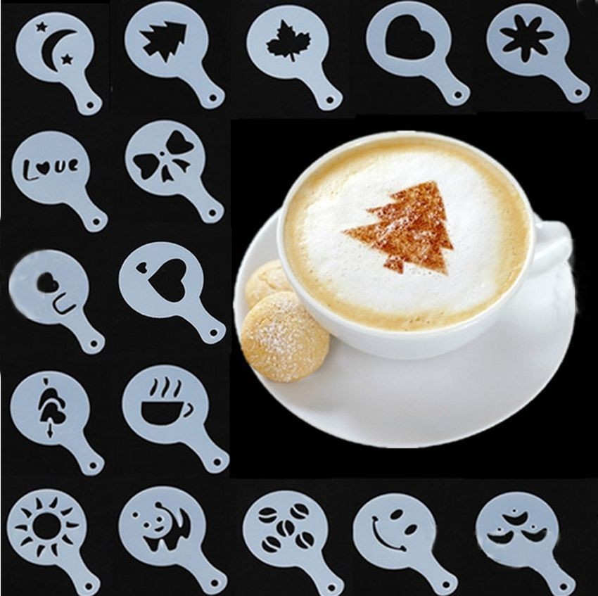 16Pcs Coffee Latte Cappuccino Barista Art Stencils Cake Duster Templates Coffee Tools Gusto Nespresso Zavarnik Dolce 2020 NEW