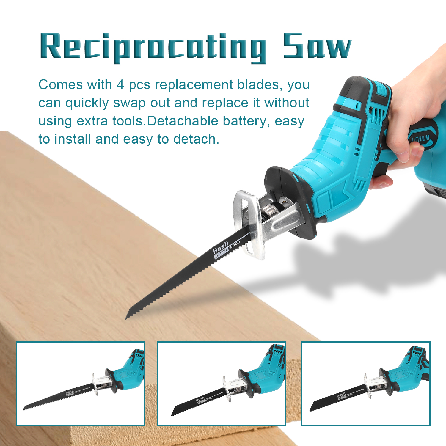 Portable Handheld Reciprocating Saws Saber Saw Electric Power Tool for Cutting Wood Iron Sheet Plastics with Lithium Battery