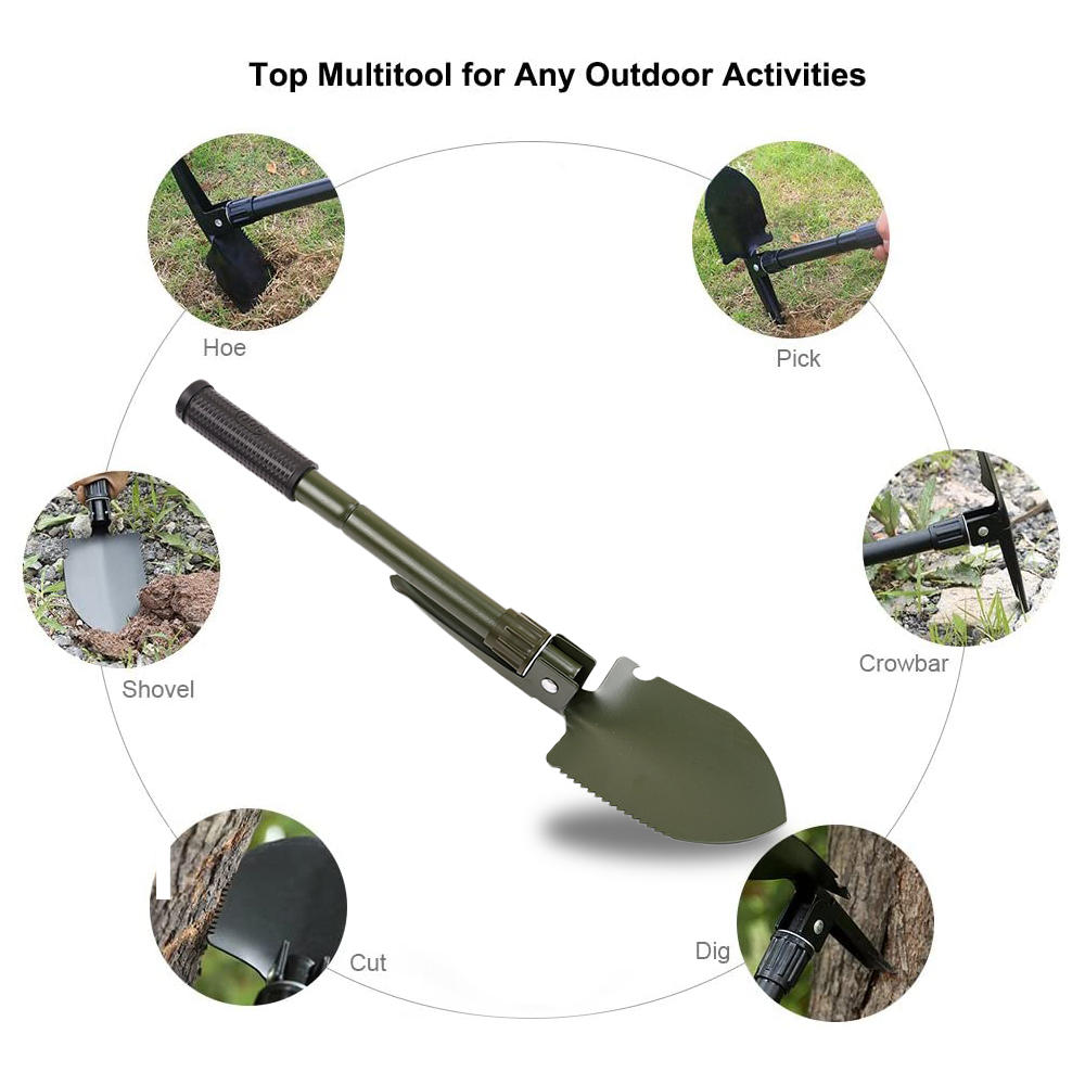 Multifunctional Outdoor Tool Folding Shovel Mini Military Survival Shovel With Pickaxe Saw Opener Compass Car Emergency Garden