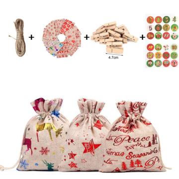 24PCS Advent Calendar Countdown Bag Candy Sack Linen Gift Pouch With Clips Stickers Rope 2020 Christmas Advent Calendar Bags