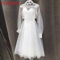 Lace point long sleeves communion dresses Evening Dress prom party Robe De Soiree longue Formal Dress simple robe de soiree lace