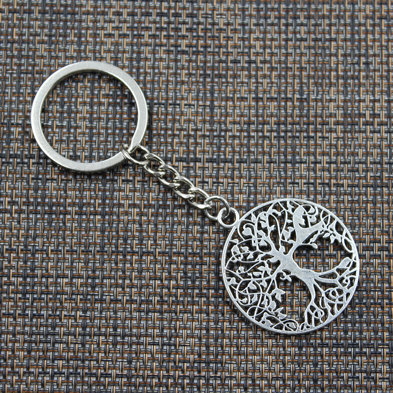 Hot Fashion Peace World Tree 40x35mm Pendant 30mm Key Ring Metal Chain Silver Color Men Car Gift Souvenirs Keychain Dropshipping