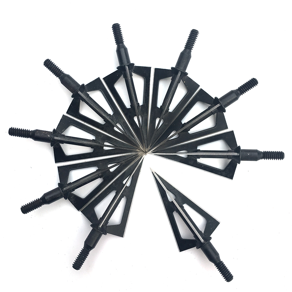 3/6/12/24/60pcs 100Grain Hunting Broadheads 3 Blades Arrowheads Black Tip Steel Arrow Point For Bow And Crossbow Arrow Head