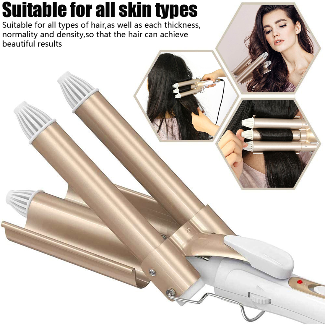 DIY Hair Curler Three Sticks Electric Curling Irons Wave-Shaped Hair Style Tools Ladies Long Hair Electric Heating Curling Tools