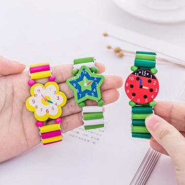 Party Small Gift Cartoon Toy Wooden Crafts Bracelet Watch for Children Kid Babys Random Style color