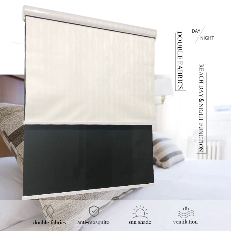 Double layer roller blinds,day & night fabric with casette headrail cover, roller shutter window curtain for home office