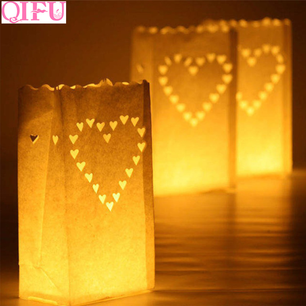 QIFU 10pcs White Paper Latern Candle Holders Bags Outdoor Tea Light Holder Romantic Wedding Decoration Birthday Party Supplies