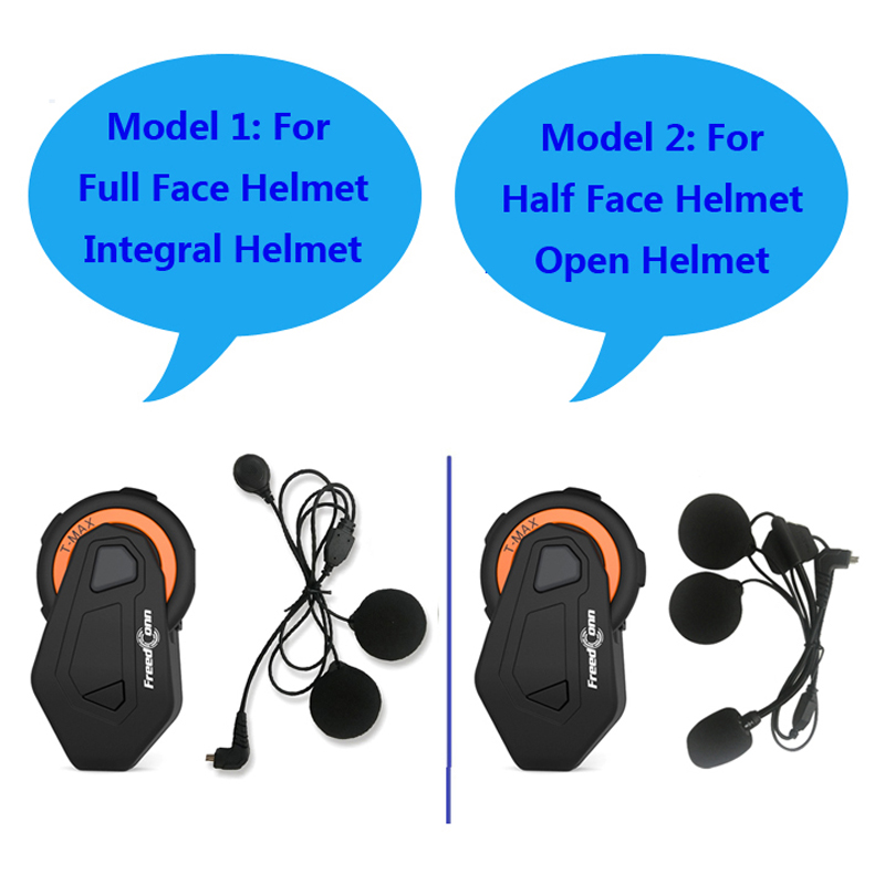 2pcs T-Max Motorcycle Group Talk Intercom System 1000M 6 Riders BT Interphone Bluetooth Helmet Headset Bluetooth 4.1 w/ FM Radio